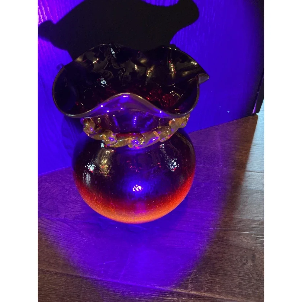 Vintage MCM Amberina Red Crackle Glass 6